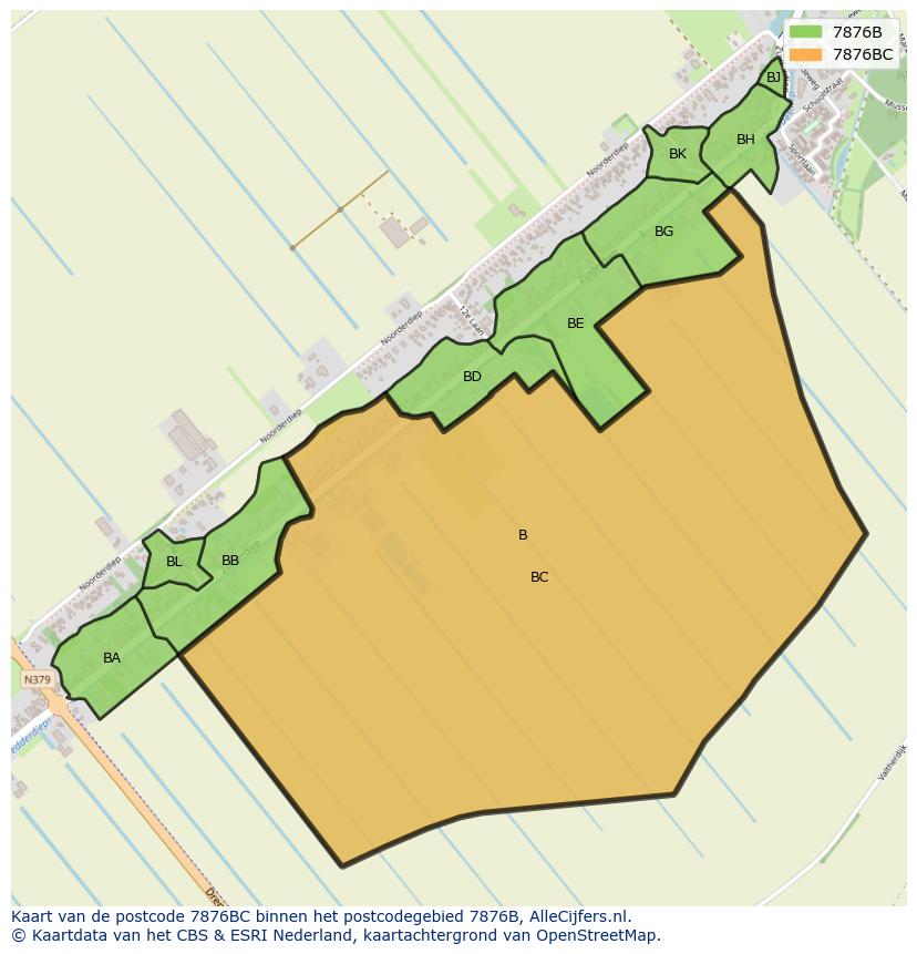 Afbeelding van het postcodegebied 7876 BC op de kaart.