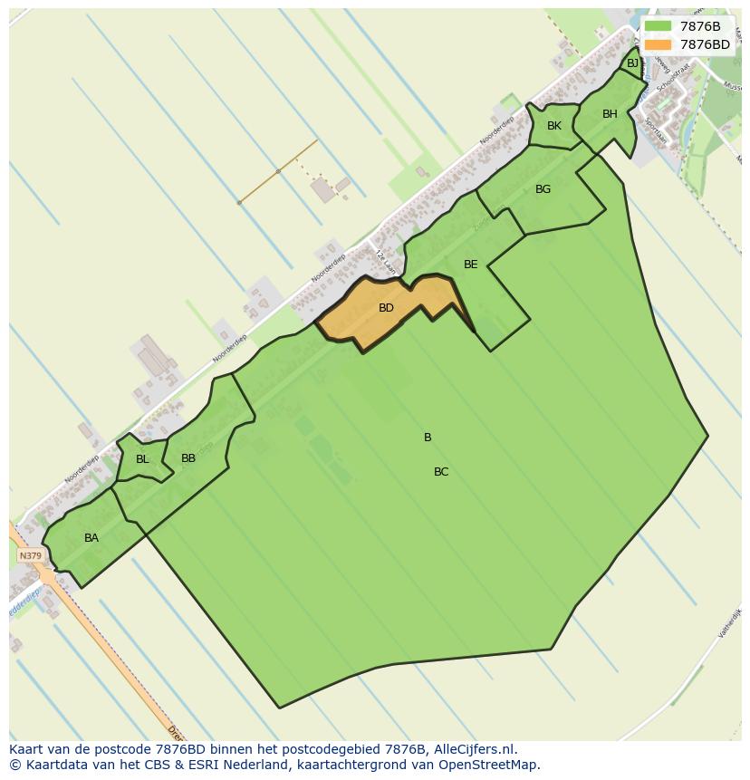 Afbeelding van het postcodegebied 7876 BD op de kaart.
