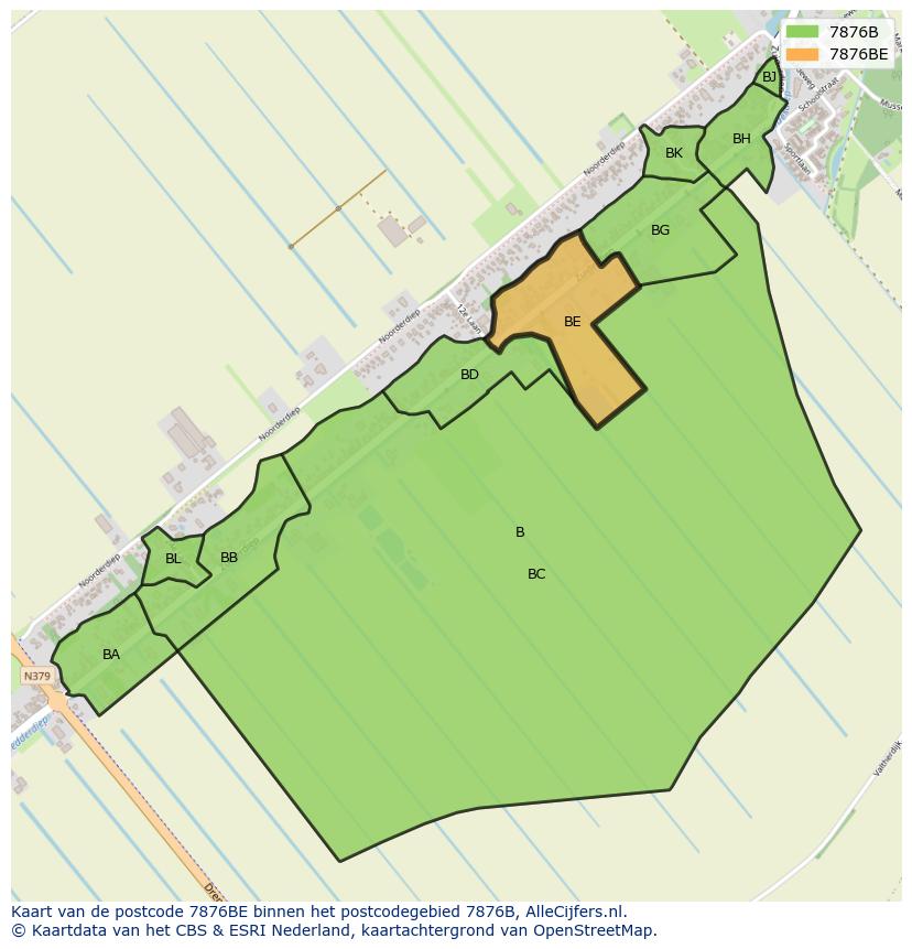Afbeelding van het postcodegebied 7876 BE op de kaart.