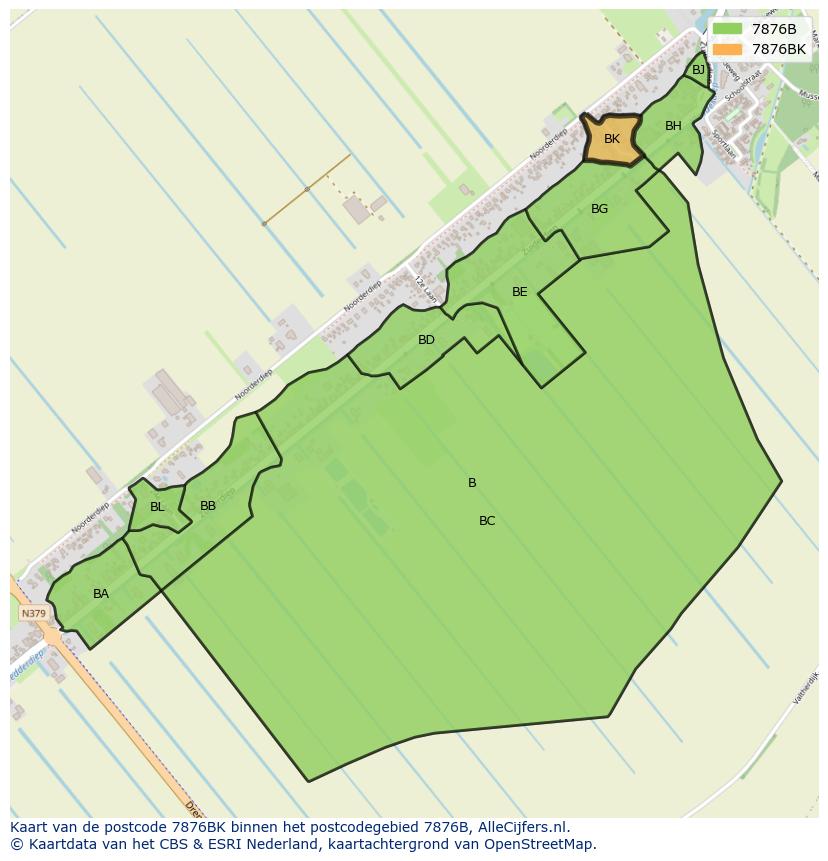 Afbeelding van het postcodegebied 7876 BK op de kaart.