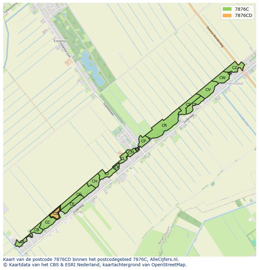 Afbeelding van het postcodegebied 7876 CD op de kaart.