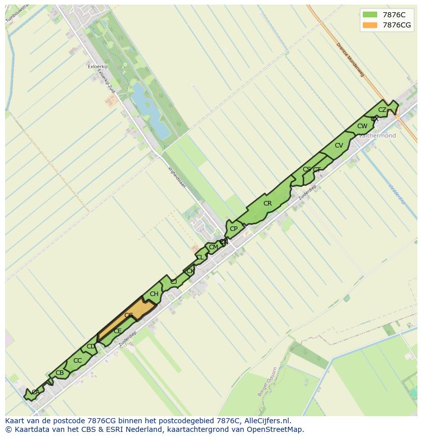 Afbeelding van het postcodegebied 7876 CG op de kaart.