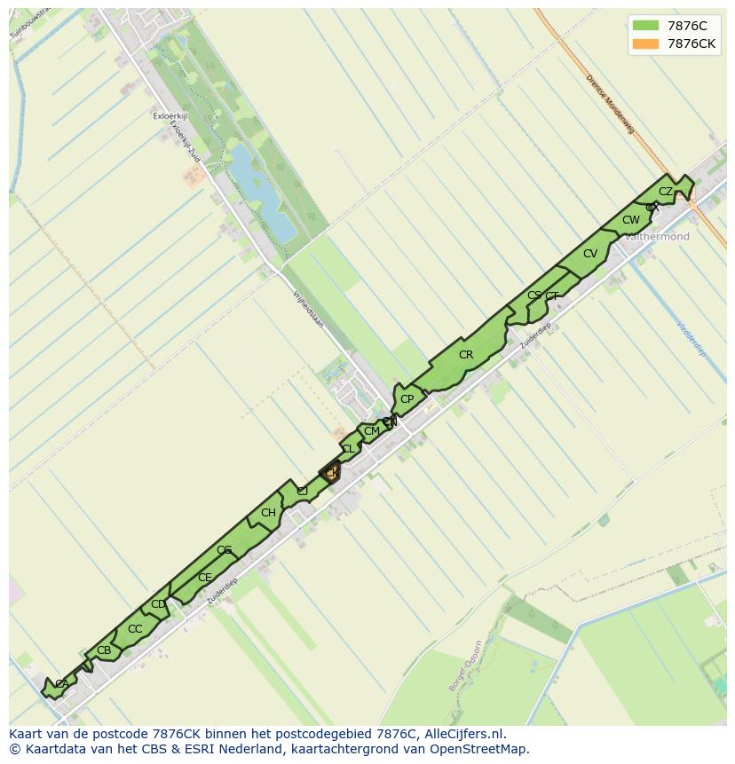 Afbeelding van het postcodegebied 7876 CK op de kaart.