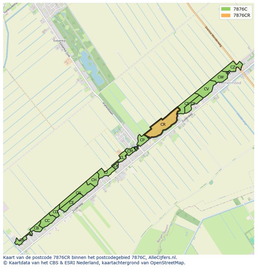 Afbeelding van het postcodegebied 7876 CR op de kaart.