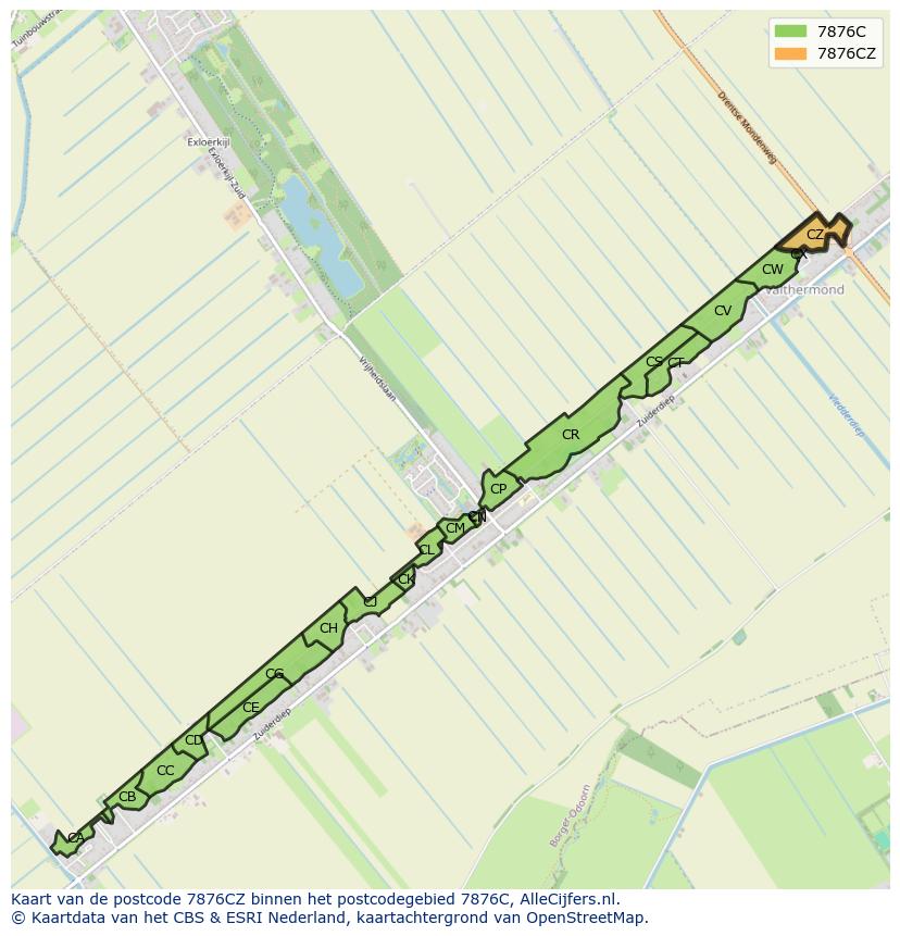 Afbeelding van het postcodegebied 7876 CZ op de kaart.