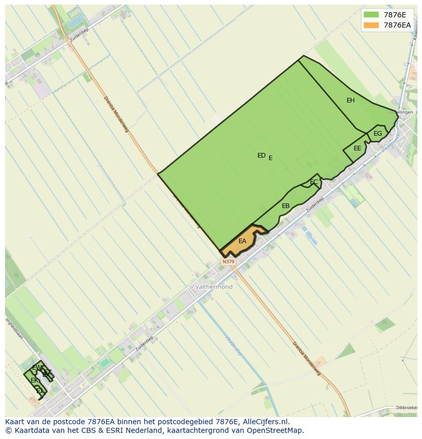 Afbeelding van het postcodegebied 7876 EA op de kaart.
