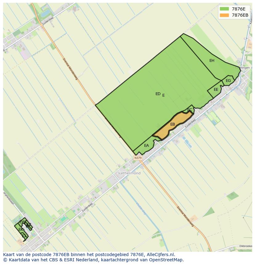 Afbeelding van het postcodegebied 7876 EB op de kaart.