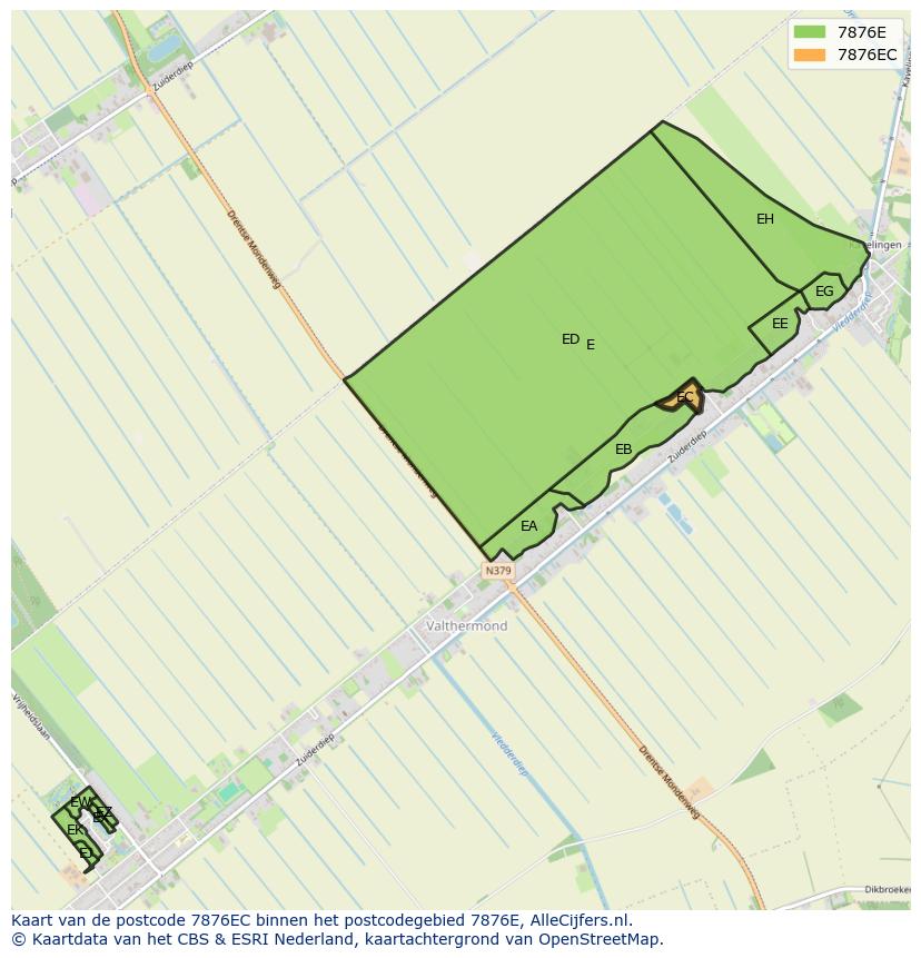 Afbeelding van het postcodegebied 7876 EC op de kaart.