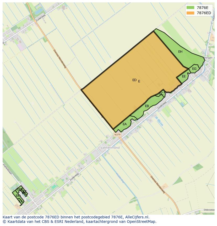 Afbeelding van het postcodegebied 7876 ED op de kaart.
