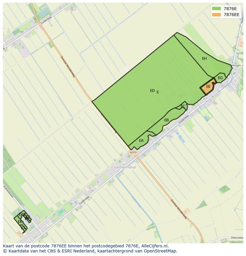 Afbeelding van het postcodegebied 7876 EE op de kaart.