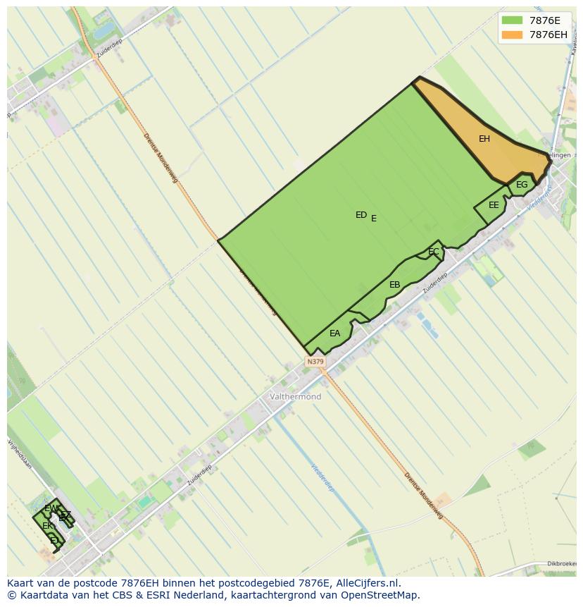 Afbeelding van het postcodegebied 7876 EH op de kaart.