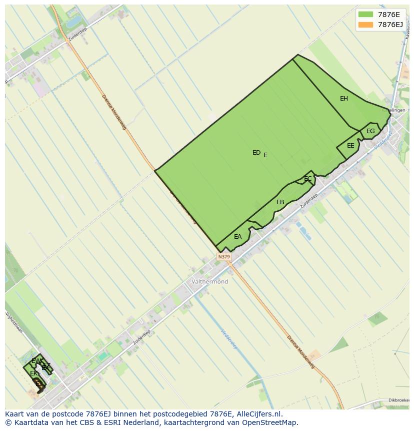 Afbeelding van het postcodegebied 7876 EJ op de kaart.