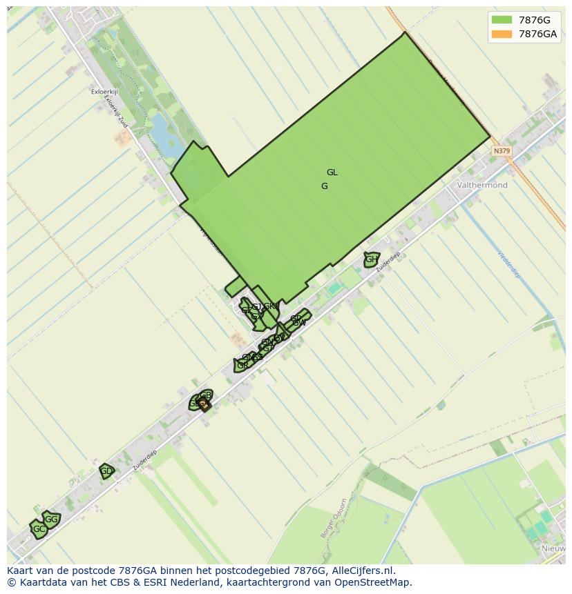 Afbeelding van het postcodegebied 7876 GA op de kaart.