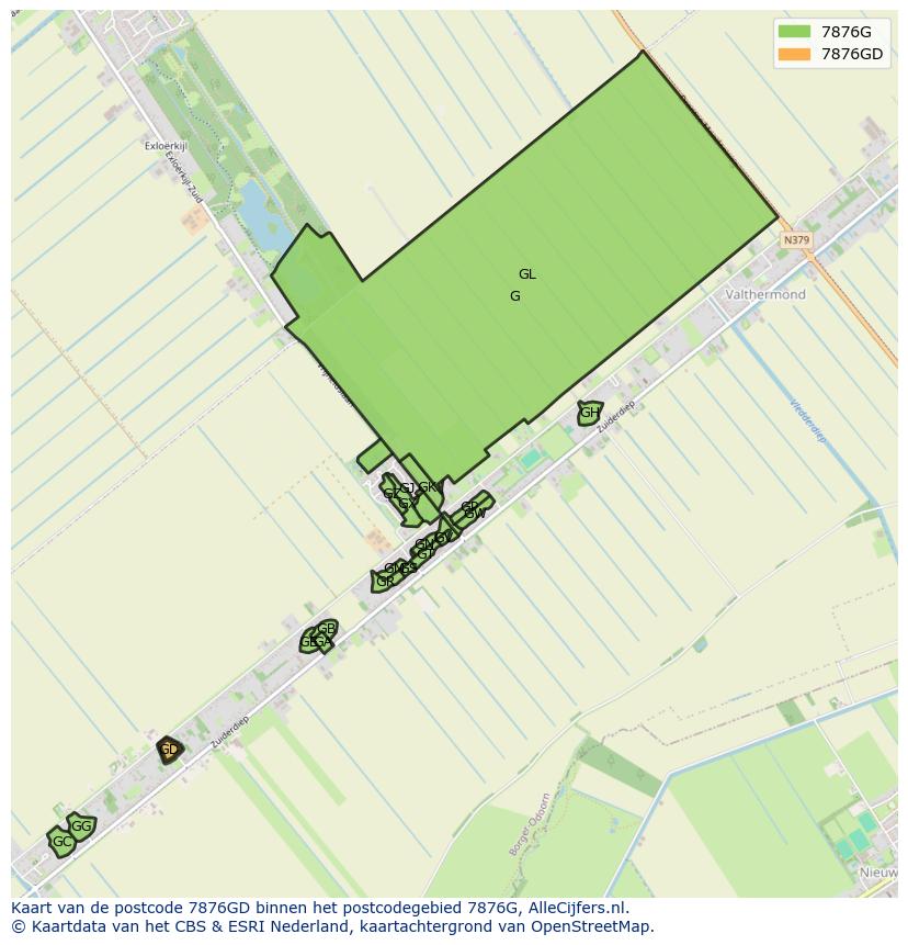 Afbeelding van het postcodegebied 7876 GD op de kaart.