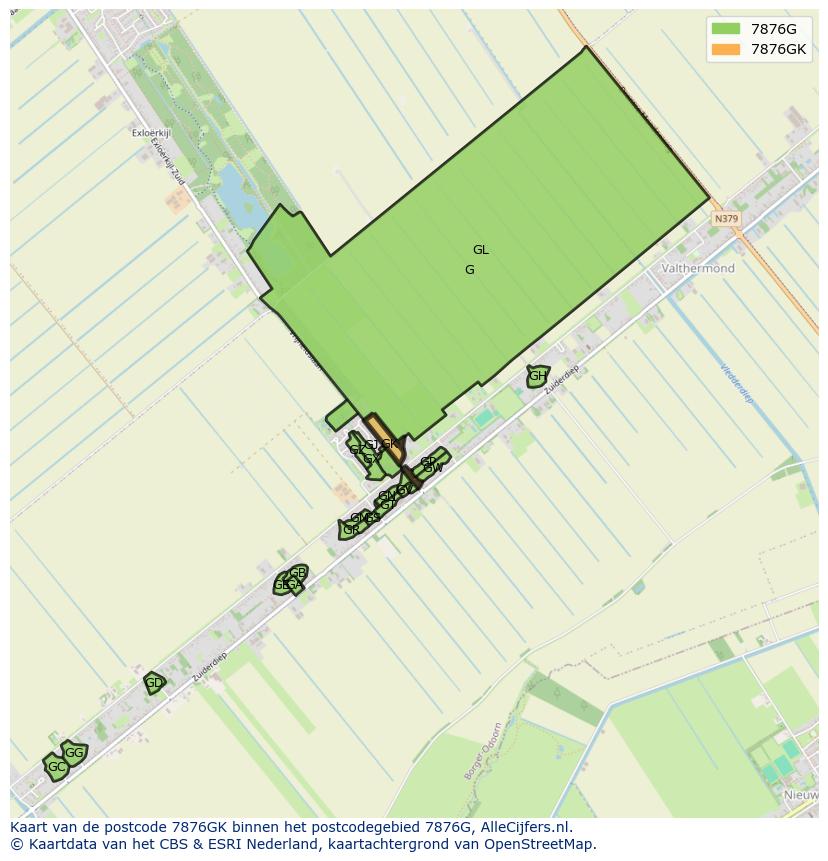 Afbeelding van het postcodegebied 7876 GK op de kaart.