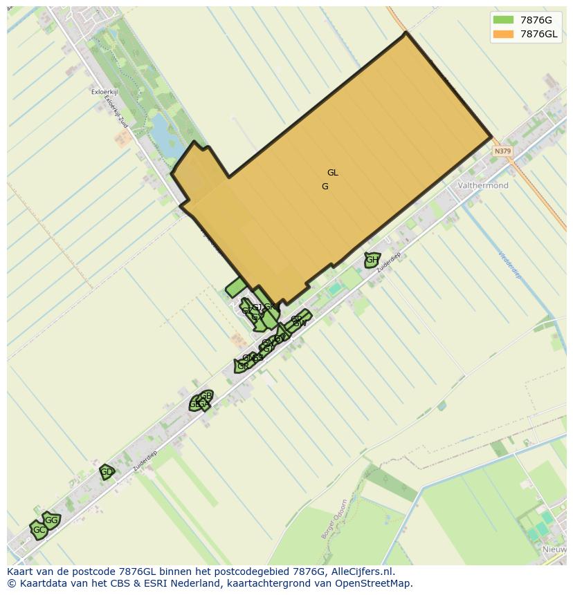 Afbeelding van het postcodegebied 7876 GL op de kaart.