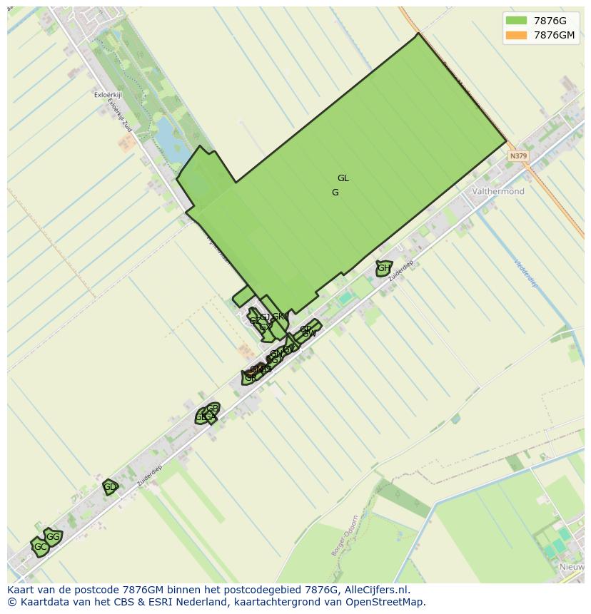 Afbeelding van het postcodegebied 7876 GM op de kaart.