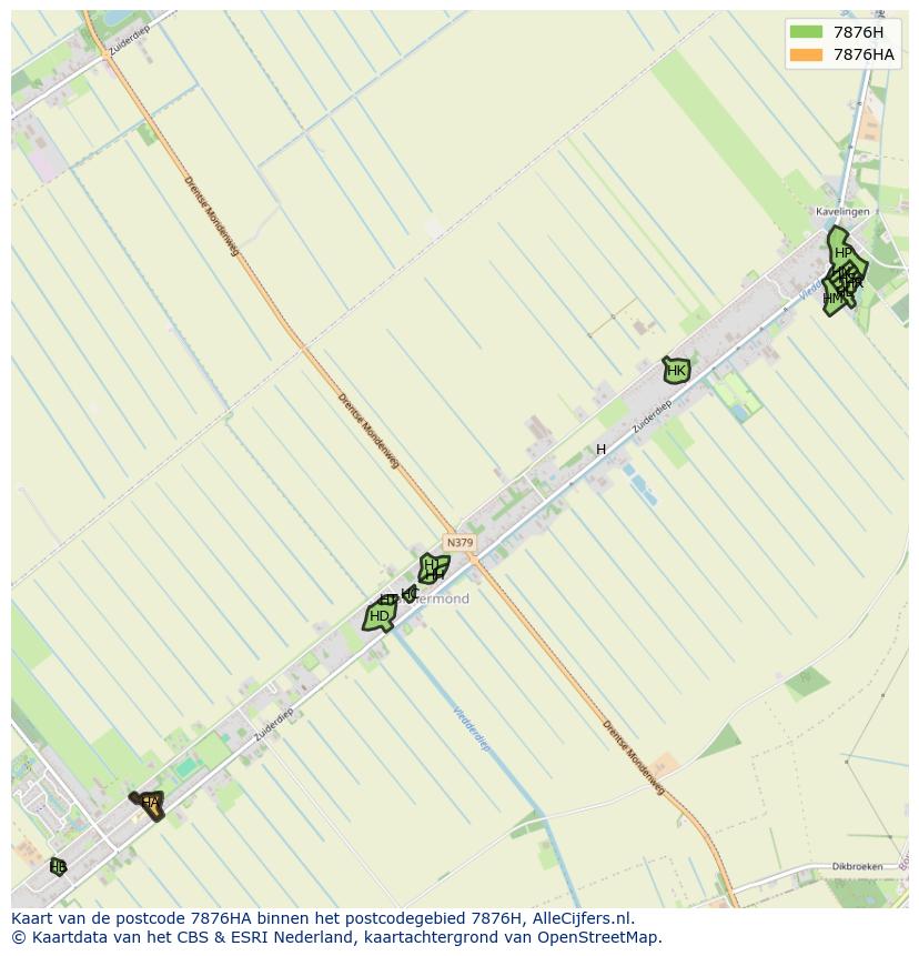 Afbeelding van het postcodegebied 7876 HA op de kaart.