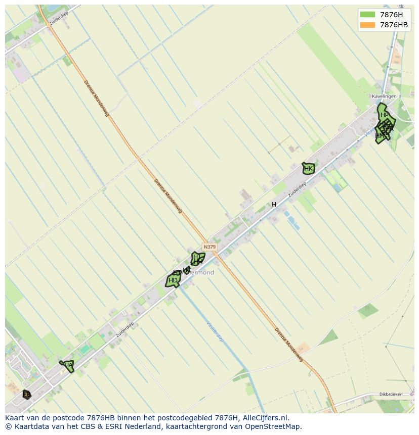 Afbeelding van het postcodegebied 7876 HB op de kaart.