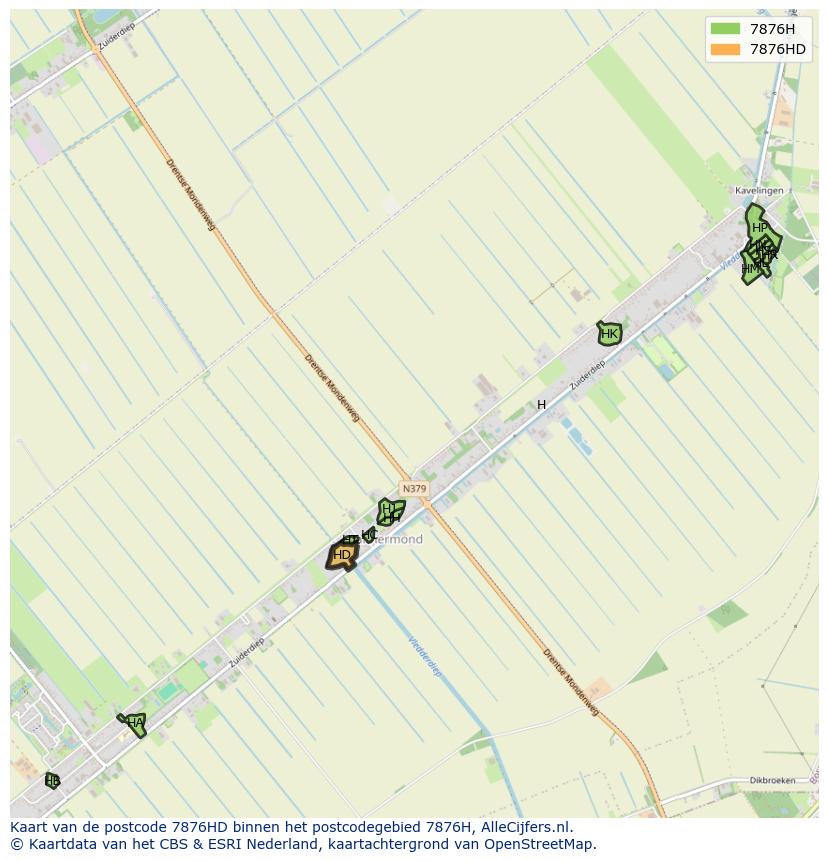 Afbeelding van het postcodegebied 7876 HD op de kaart.