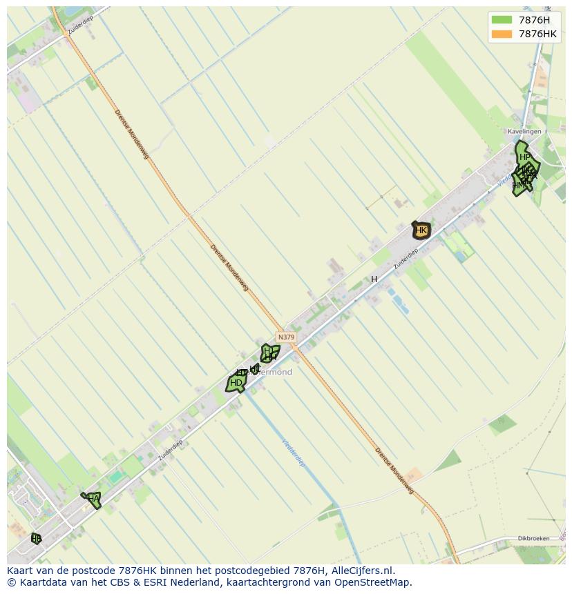 Afbeelding van het postcodegebied 7876 HK op de kaart.