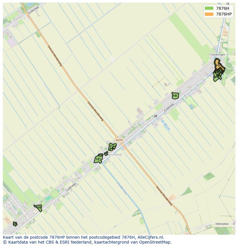 Afbeelding van het postcodegebied 7876 HP op de kaart.
