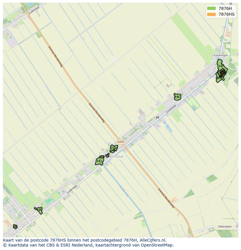 Afbeelding van het postcodegebied 7876 HS op de kaart.