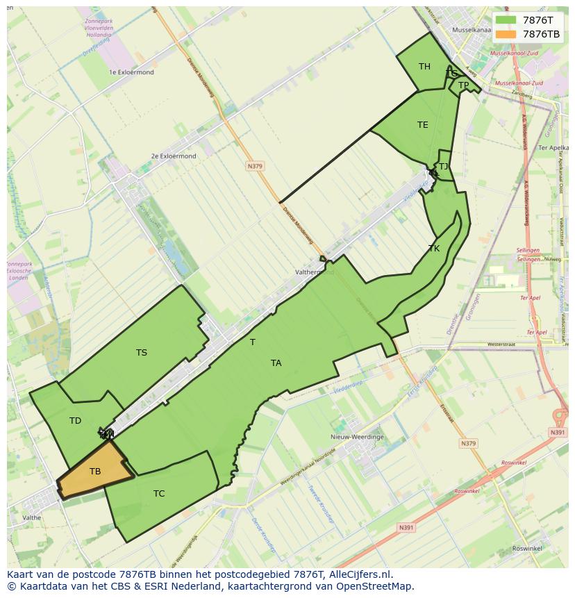 Afbeelding van het postcodegebied 7876 TB op de kaart.