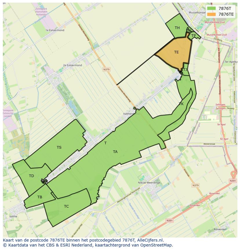 Afbeelding van het postcodegebied 7876 TE op de kaart.