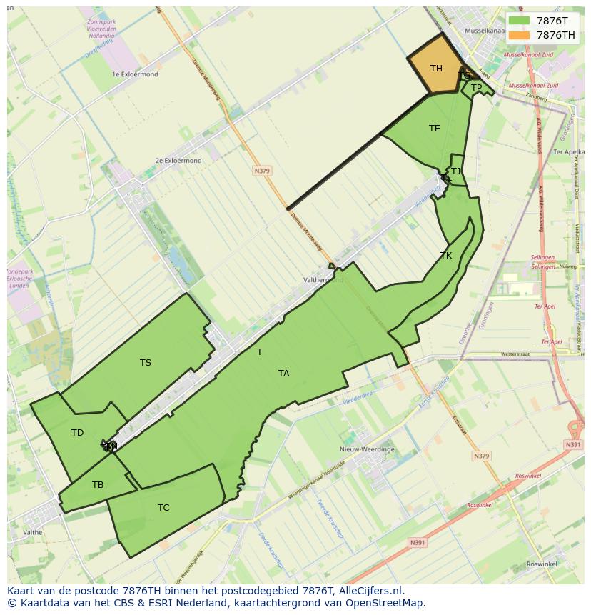 Afbeelding van het postcodegebied 7876 TH op de kaart.