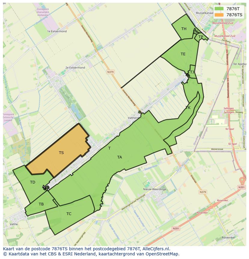 Afbeelding van het postcodegebied 7876 TS op de kaart.