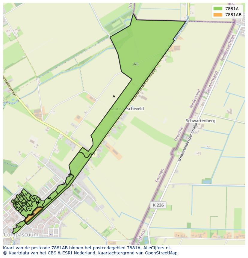 Afbeelding van het postcodegebied 7881 AB op de kaart.