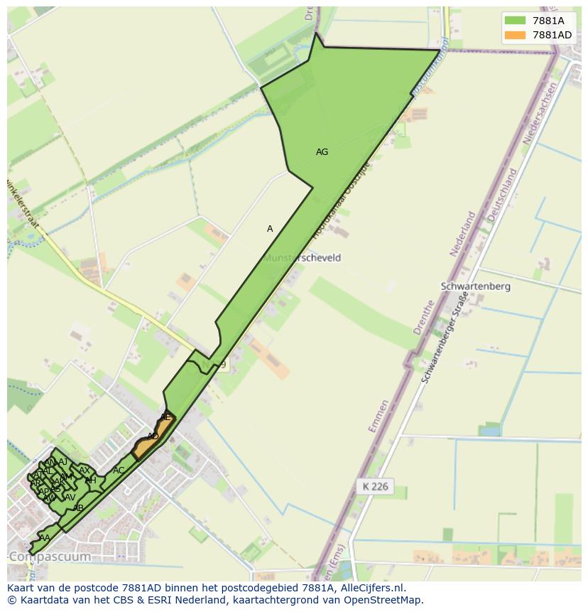 Afbeelding van het postcodegebied 7881 AD op de kaart.