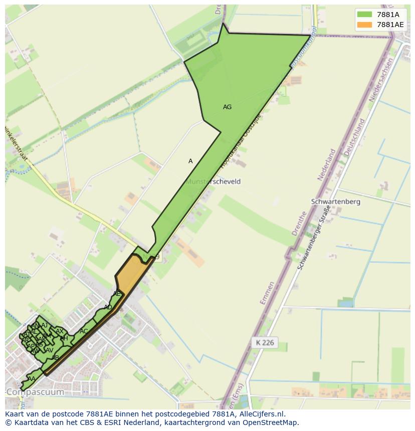 Afbeelding van het postcodegebied 7881 AE op de kaart.