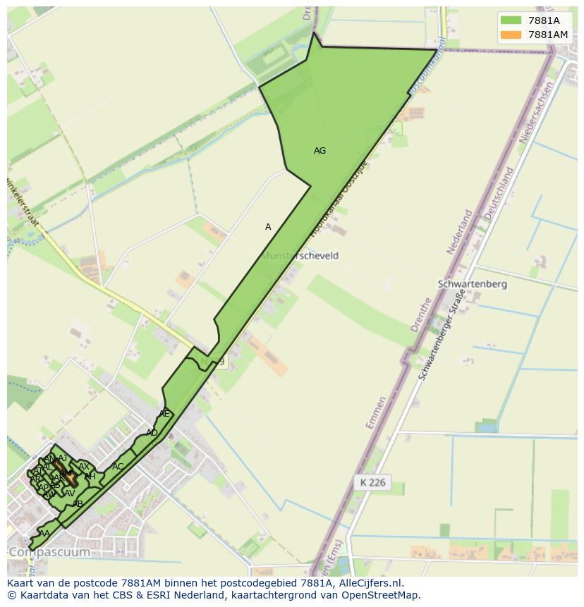Afbeelding van het postcodegebied 7881 AM op de kaart.