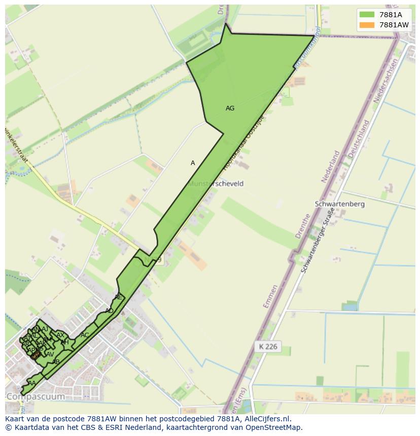 Afbeelding van het postcodegebied 7881 AW op de kaart.