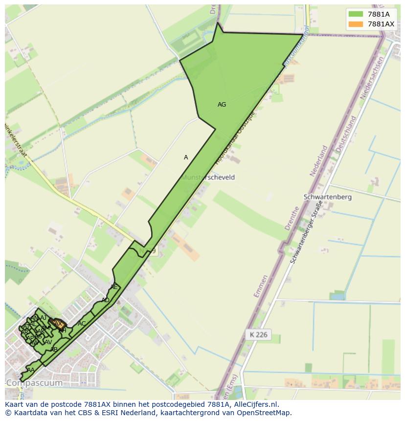 Afbeelding van het postcodegebied 7881 AX op de kaart.