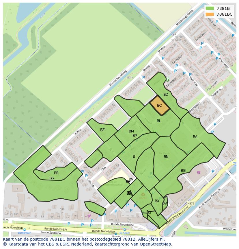 Afbeelding van het postcodegebied 7881 BC op de kaart.