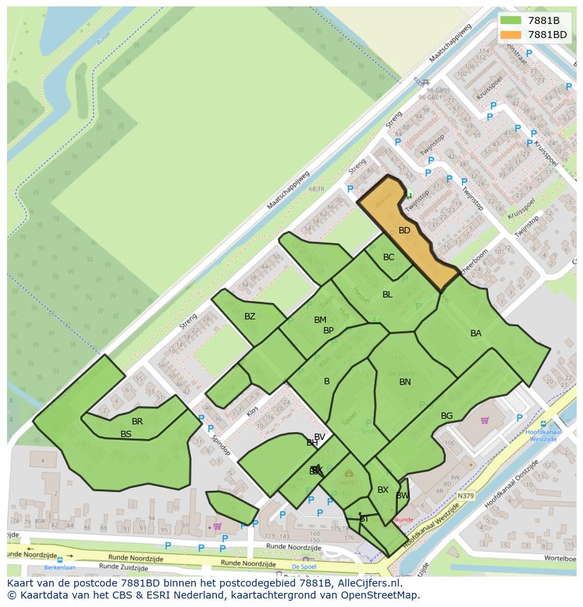 Afbeelding van het postcodegebied 7881 BD op de kaart.