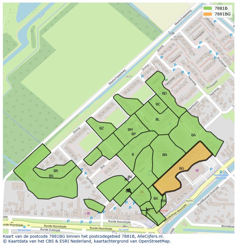 Afbeelding van het postcodegebied 7881 BG op de kaart.