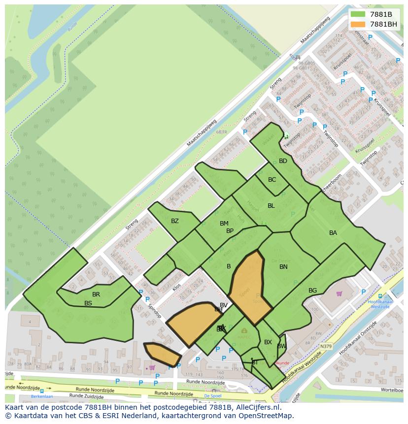 Afbeelding van het postcodegebied 7881 BH op de kaart.