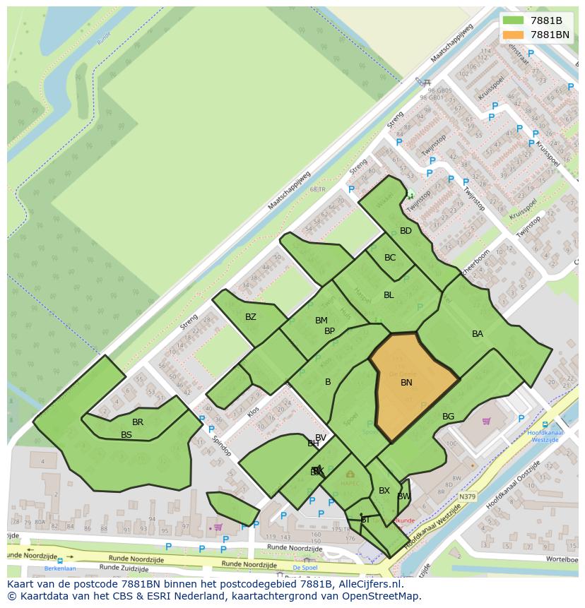 Afbeelding van het postcodegebied 7881 BN op de kaart.