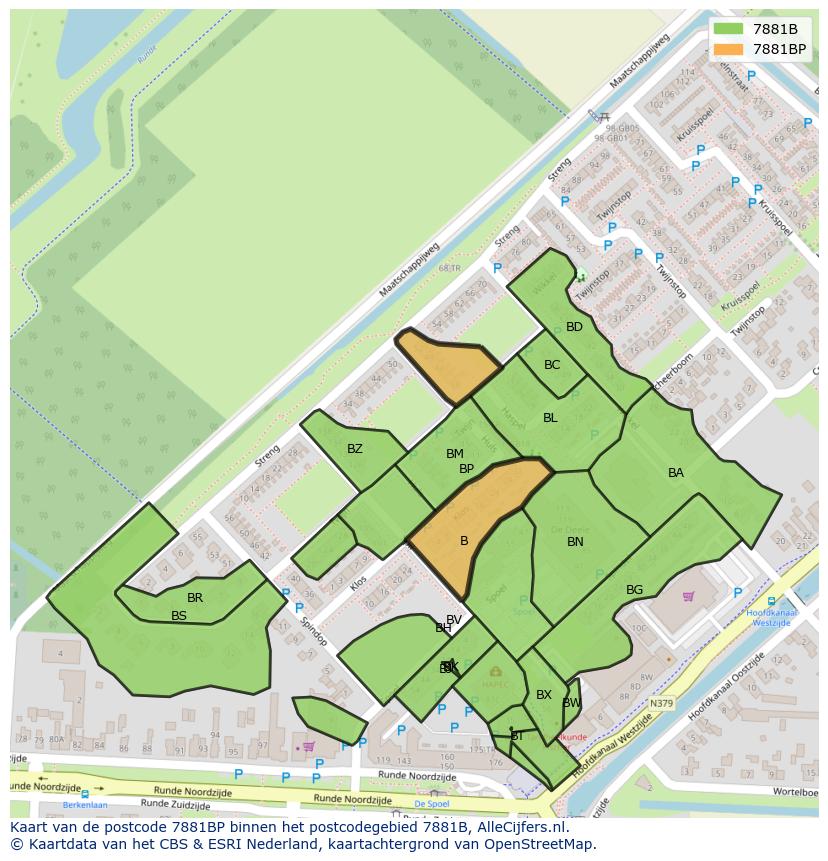 Afbeelding van het postcodegebied 7881 BP op de kaart.