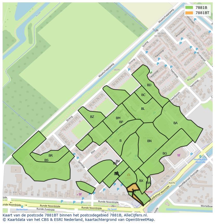 Afbeelding van het postcodegebied 7881 BT op de kaart.
