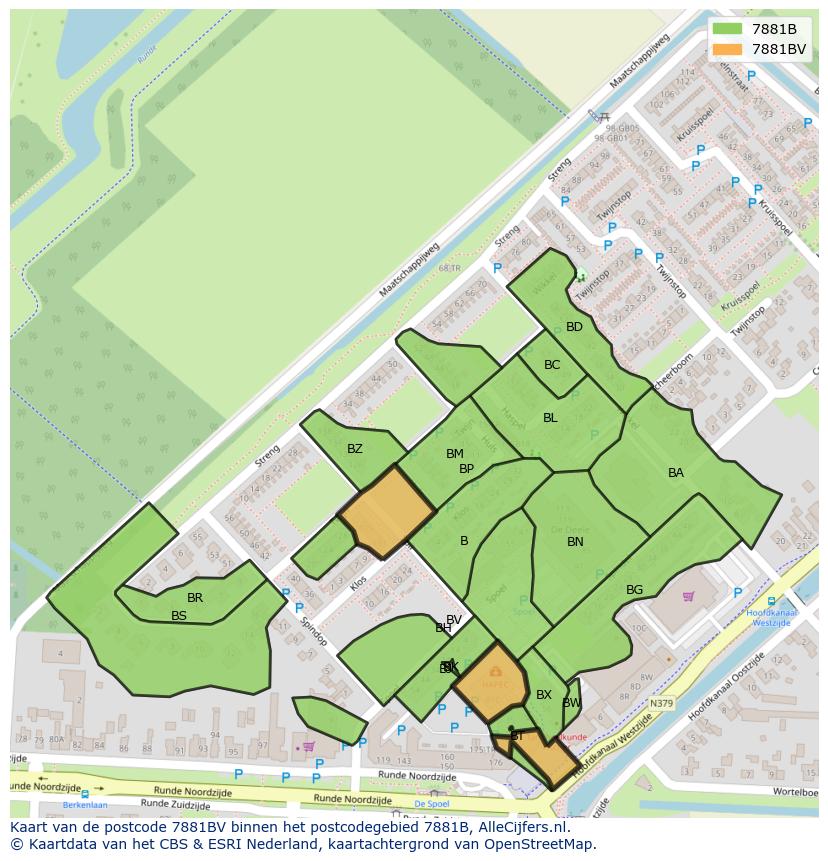 Afbeelding van het postcodegebied 7881 BV op de kaart.