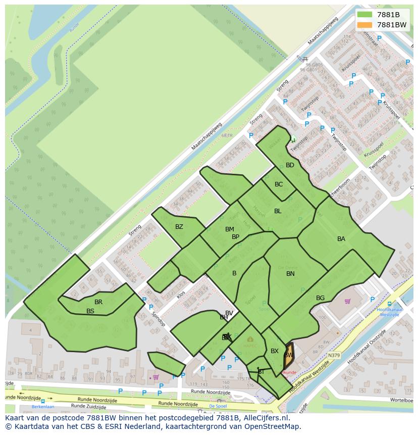 Afbeelding van het postcodegebied 7881 BW op de kaart.