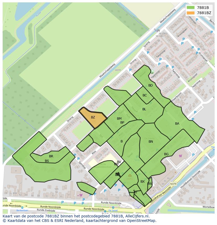 Afbeelding van het postcodegebied 7881 BZ op de kaart.