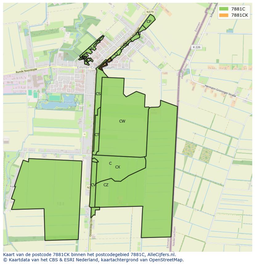 Afbeelding van het postcodegebied 7881 CK op de kaart.