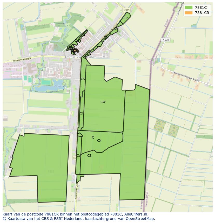 Afbeelding van het postcodegebied 7881 CR op de kaart.