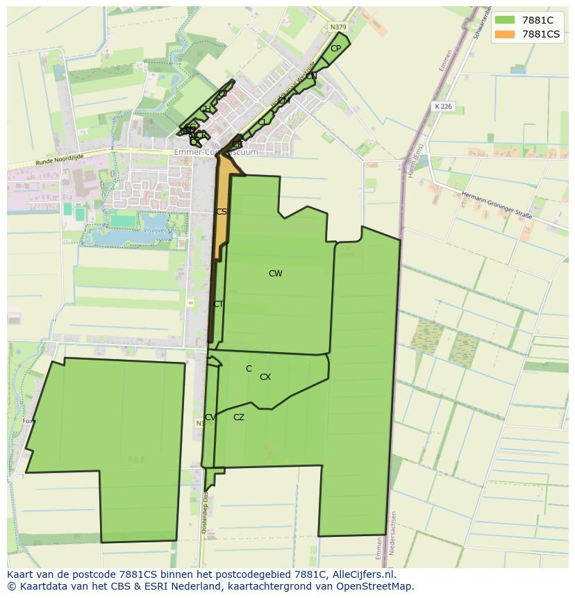 Afbeelding van het postcodegebied 7881 CS op de kaart.
